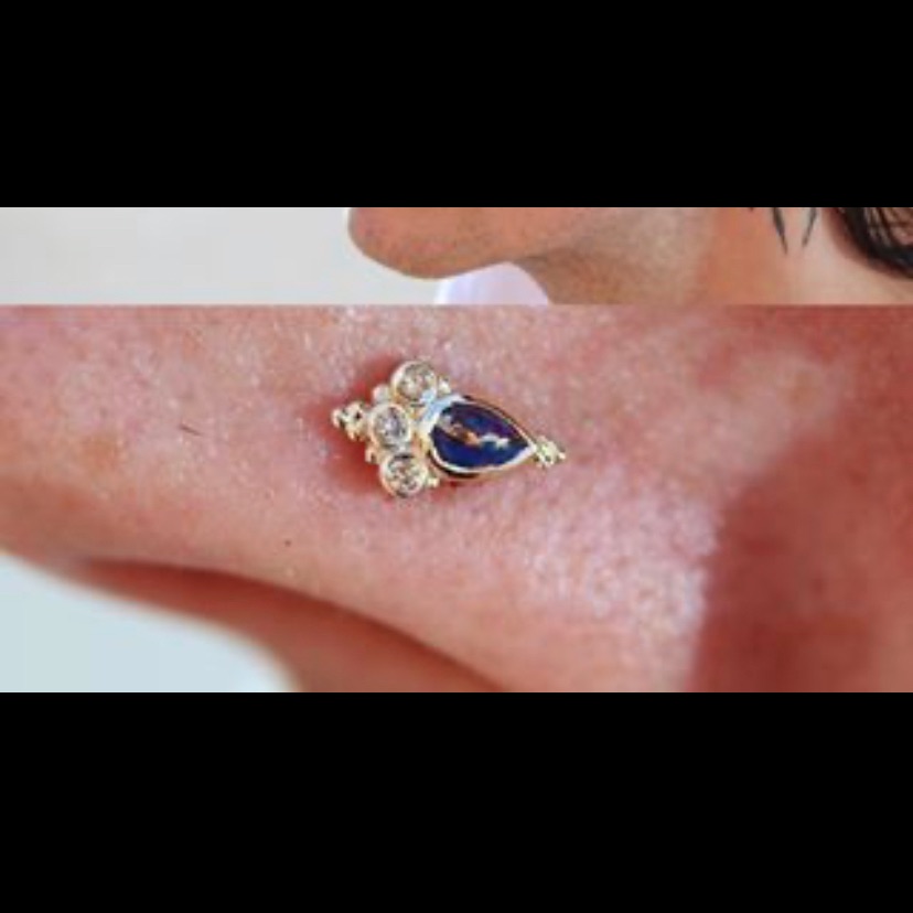 Bvla Purple Turquoise With 3 Champagne Diamonds 14kt Gold Piercing Jewelry